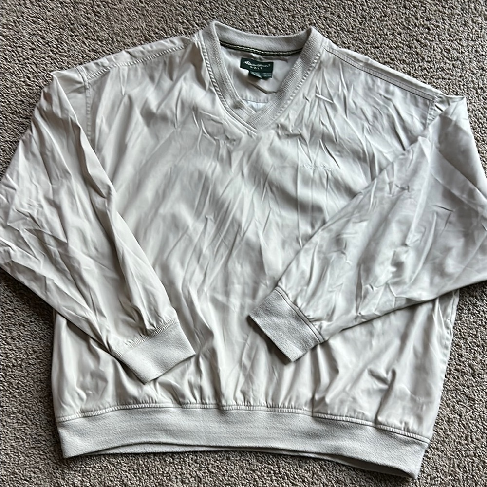 Men's Eddie Bauer Cream V-Neck Golf pullover-XXL